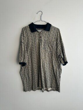 Vintage Modango Homme 90s Textured Pattern Polo Shirt XL Y2K Grandpa